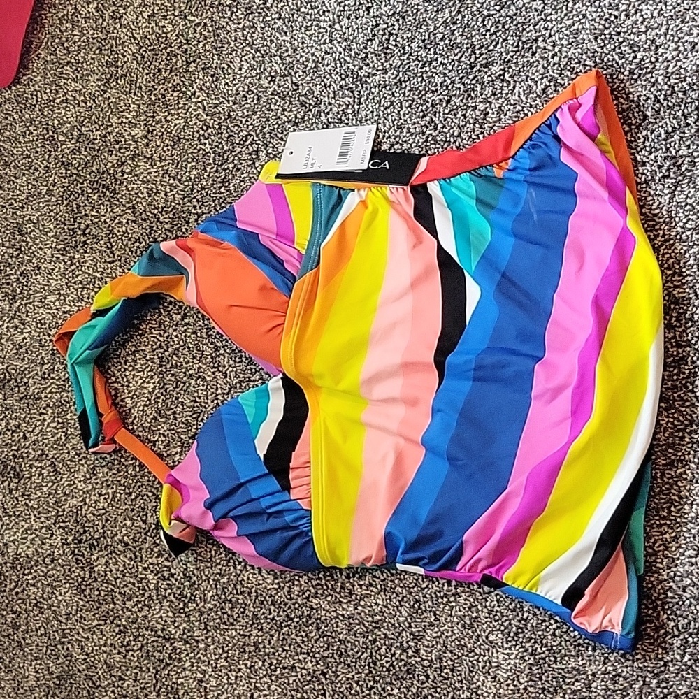 La Blanca V-Neck Halter Tankini Swimsuit Top Multi Stripe sz 4 nwt